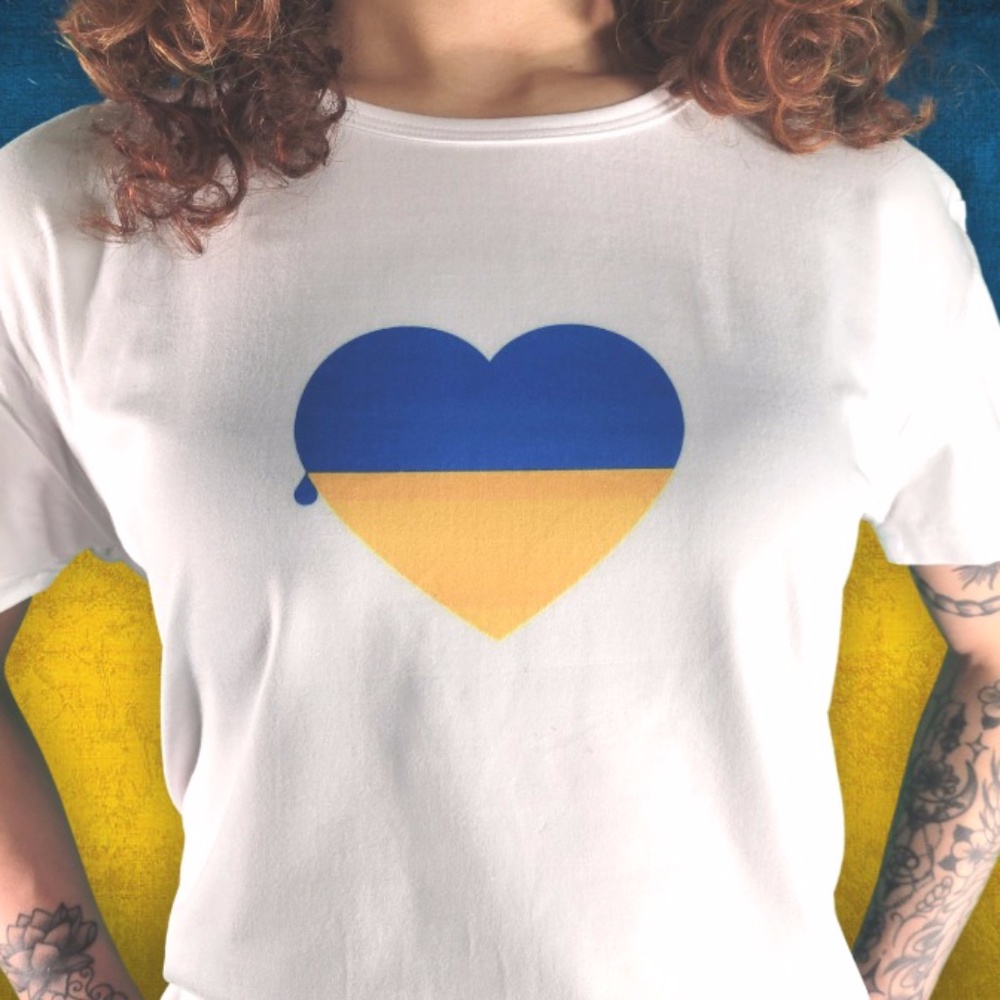 Ukraine Teardrop Heart Tee - SUPPORT UKRAINE NOW! - Picture 2 of 7